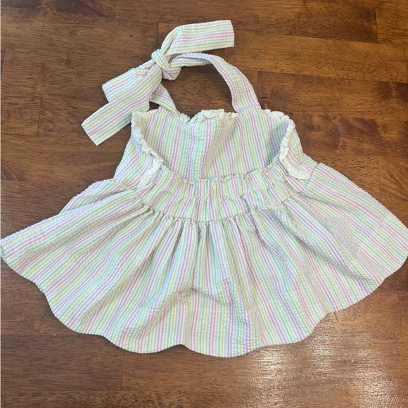 Alice Kathleen & Co. rainbow seersucker halter top scalloped edge size 4T - Picture 3 of 5